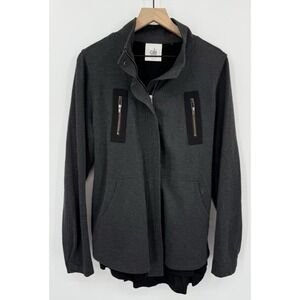 Cabi Jacket Womens Medium Gray‎ Layered Zip Belted Mesh #3184
